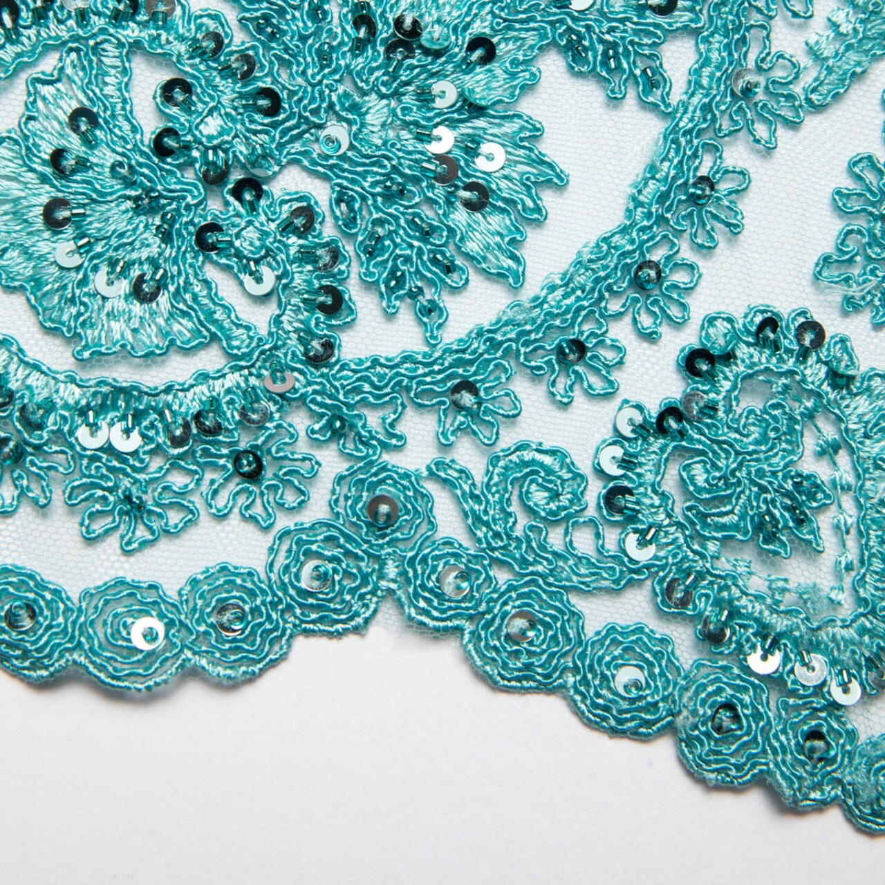 1 Yard Shimmering Tulle Lace Fabric with Sequins and Floral Embroidery 52" Width